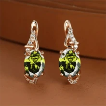 一对个性化金色女士圆形椭圆形切割白蓝红粉色宝石吊坠耳环周年纪念爪形耳环珠宝 - 耳環 - 查看 14
