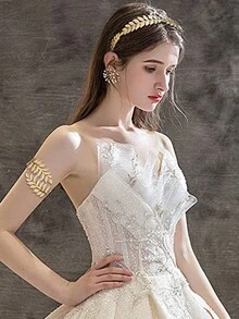 1頭花嫁葉子髮箍,金色葉片頭飾髮飾,皇冠頭箍 - 金色 - 查看 4