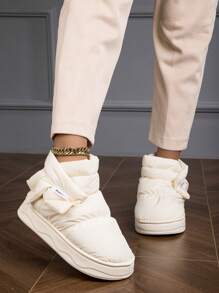 女士新風格厚底雪地靴,毛茸茸內襯,防滑,,冬天,家庭鞋 - 米色 - 查看 4