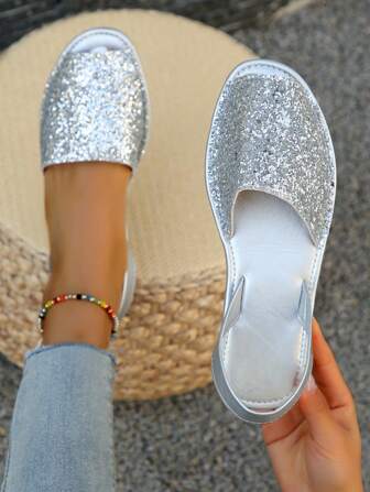 Women's Casual Sparkly Flat Sandals