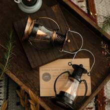 1入組塑膠無火電動燈籠燈,聖誕節閃爍led蠟燭燈,適用於庭院花園,電池運行的老式燈泡夜燈,青銅閃爍燈,聖誕和萬聖節裝飾 - 銅色 - 查看 8