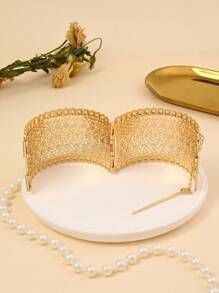 Classic Wide Cuff Bracelet, Fashionable Hollow Out Palace Style Accessory For Wedding, Festival, All-Match Zinc Alloy Open Bangle For Bridal Hand Decoration - Gold - View 4