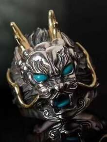 Anillo De Apertura Ajustable Unisex Con Cabeza De Dragón Estilo Punk Exagerado, Joyería Personalizada, 1 Ud. - Rojo - Ver 2