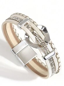 1條橢圓迷人皮革手鍊,女性優雅包裝手鍊,聖誕節日派對珠寶禮物 - 白色 - 查看 2