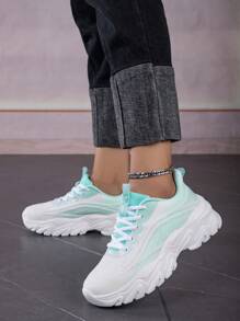 女式時尚網布透氣厚底休閒運動鞋,戶外登山舒適輕便運動鞋 - 綠色 - 查看 4