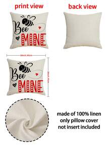 4入組情人節蝴蝶、蜜蜂、汽車和心臟設計裝飾枕套,沙發用亞麻坐墊套,品項尺寸18x18英寸(不含枕芯) - 彩色 - 查看 3