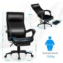Executive Chair, Computer Chair With PU Leather, Office Chair With 105-145° Adjustable High Backrest, Desk Chair With 360° Casters, Weight Capacity 150kg - Black - View 5