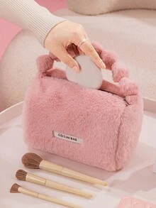 大容量可愛絨毛化妝包,適用於旅行及整理護膚品、手提化妝品和時尚配飾、多功能家居收納 - 灰色 - 查看 10