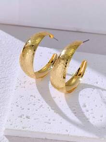 1pair Golden Geometric Shape Heart & Pentagram & Ring Design Earrings For Women, Elegant & Casual Ear Hoops - Yellow Gold - View 4