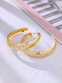 1pair Golden Geometric Shape Heart & Pentagram & Ring Design Earrings For Women, Elegant & Casual Ear Hoops - Yellow Gold - View 1