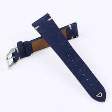 復古手工縫製手錶表帶20mm 22mm小腰休閒牛皮絨面皮帶 - 寶藍色 - 查看 6