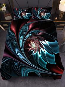 3入組現代風格且時尚的被套,多彩奇異花卉印花床上用品套裝,柔軟舒適的被套適用於臥室和客房（1*被套+2*枕套,不含填充物） - 彩色 - 查看 4