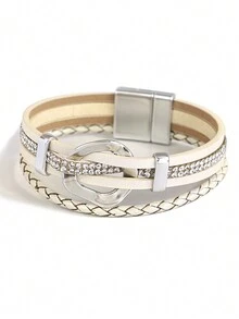 1條橢圓迷人皮革手鍊,女性優雅包裝手鍊,聖誕節日派對珠寶禮物 - 白色 - 查看 5