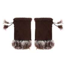 時尚仿兔毛手套,女孩冬季保暖手套,開指軟緊繃手套 - 咖啡棕 - 查看 2