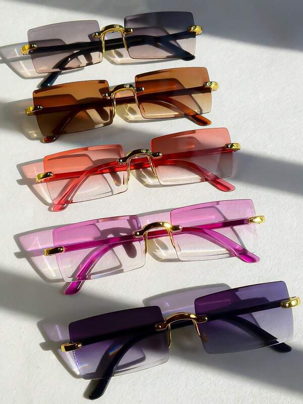 5pcs Rectangular Frameless Gradient Color Fashion Glasses, Simple & Fashionable For Outdoor, Party & Gathering Beach Accessories For Women Glasses Shades Spring Summer Bright Colors