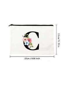 字母花卉圖案化妝包,便攜式簡約拉鍊化妝包,多功能男女洗漱包,簡約化妝品收納包 - 米色 - 查看 6