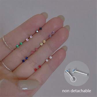 1 Pair Of 925 Sterling Silver Four-prong Colorful Solitaire Piercing Earrings Suitable For Daily Wear By Women