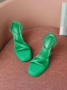 Reitoye Women Platform Black Heel Sandals Open Toe Ankle Strap Stiletto Rrom High Heels - Green - View 3