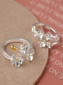 2pcs Antique Medieval French Retro Court Three-Dimensional Flowers Teen's Ring Silver Iris Adjustable Ring