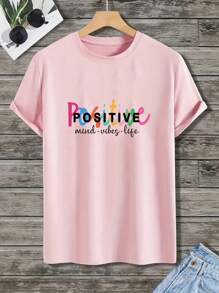 MURAMASA Camiseta de hombros caídos con estampado de slogan - Rosa - Ver 2