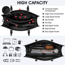 Laptop Bags For Women Tote Bag 15.6 Inch Ladies Leather Large Laptop Work Handbag Designer Business Office Computer School Shoulder Bag - Black - View 4