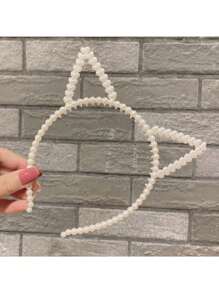 1pc Forest-Inspired Faux Pearl Headband With Princess Crown, Simple And Versatile Hair Accessory With Teeth Clips - White - View 1