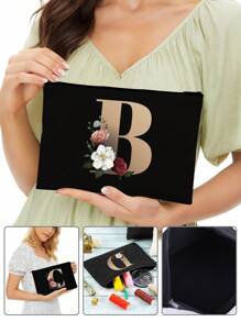 Cosmetic Bag Lady Makeup Bags Wallet Name Initials Letter Pattern Toiletry Organizer Pouch Wedding Party Wash Bag Zipper Phone Purse Pencil Pouch Make Up Bags Valentine'S Day Gifts Clutch Bag Bridesmaid Make Up Pouch Toiletries Organizer Bag Cosmetic Case Makeup Organizer Make Up Organizer Makeup Storage Makeup Pouch Make Up Pouch - Black - View 5