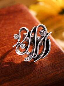 1pc Vintage, Unique, Creative Zinc Alloy & Rhinestone Geometric Decorated Open Ring For Women, Girls, Party Gift - Antique Silver - View 6