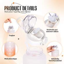 1l帶吸管的水瓶,多色大容量啟發式時間標誌水瓶,可重複使用的tritan塑料防漏耐用水壺,適用於健身房、工作、旅遊和戶外運動-白色 - 白橙 - 查看 2