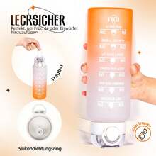 1l帶吸管的水瓶,多色大容量啟發式時間標誌水瓶,可重複使用的tritan塑料防漏耐用水壺,適用於健身房、工作、旅遊和戶外運動-白色 - 白橙 - 查看 6