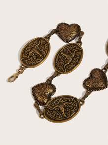 Boho 1 Piece For Women, Bronze Multiple Carved Bull Head Hardware Patches And Carved Heart Hardware Patches, Assembled Into A Pure Metal Dress, Coat, Coat, Dress Decoration, Fashionable And Versatile, Western Style Waist Chain, Suitable For Daily Use Halloween Valentine's Day Valentines Summer, School Fall, Autumn, Halloween - Bronze - View 2