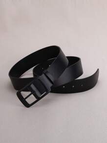 1 Women's Black Rectangular Buckle Pu Large Size Belt Suitable For Daily Use, Widened Version Belt Summer, School