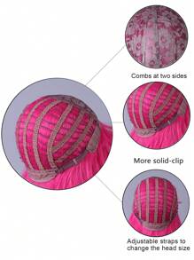 False Red Natural Everyday Hair With Bangs, Curly Hair And Wigs - Hot Pink - View 7