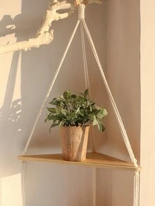 1pc Handmade Bohemia Floating Shelf - 3 Layers Wooden Board Storage Rack For Tissue, Succulent Plants, Keys, Ornaments - Wall Hanging Shelves For Living Room, Bedroom, Office - Home Decor - White - View 2