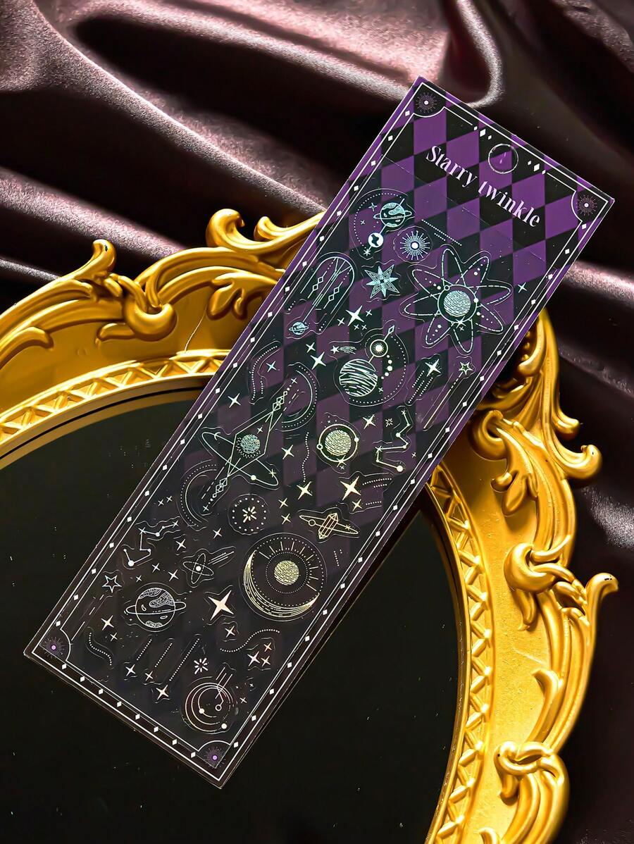 1pc Dreamy Simple Style Laser Hot Stamping Silver Transparent Hand Account Card Material Decorative Collage - Black and White - View 1