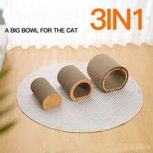 3合1貓玩具多功能貓隧道貓抓板 - 棕色 - 查看 2