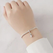 1 件時尚個性 925 純銀粉色蝴蝶玫瑰貓吊墜珠首飾適合 Diy 配件手鍊項鍊首飾製作女士情人節生日禮物 - 粉色 - 查看 5