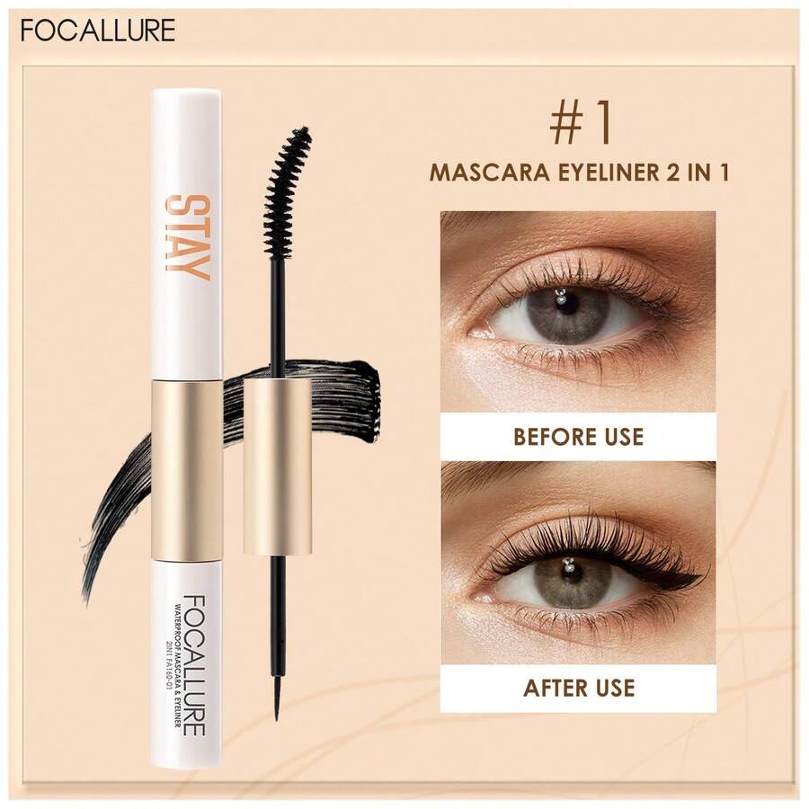 Focallure 濃密睫毛膏和眼線筆二合一,防水防汗化妝睫毛霧眼線筆打造持久迷人的眼妝 - #1 黑色 - 查看 1