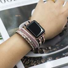 波西米亞風格皮革錶帶相容於蘋果手錶，男女適用38mm/40mm/41mm和42mm/44mm/45mm/49mm，粉色時尚手印皮革蘋果錶帶適用於錶帶系列9/8/7/6/5/4/3/2/1/SE Ultra 2 - 粉色 - 查看 5