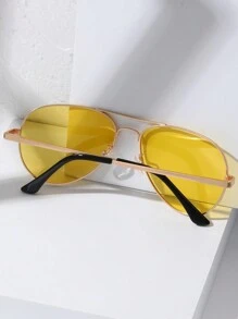1pc Gold-Colored Fashionable Metal Frame Polarized Night Vision Glasses With Yellow-Tinted Lenses Suitable For Men To Wear When Driving At Night Vintage Shades Accessories Beach Accessories Glasses Shades For Summer Beach Vacation,Outdoor,Travel