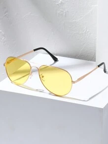 1pc Gold-Colored Fashionable Metal Frame Polarized Night Vision Glasses With Yellow-Tinted Lenses Suitable For Men To Wear When Driving At Night Vintage Shades Accessories Beach Accessories Glasses Shades For Summer Beach Vacation,Outdoor,Travel