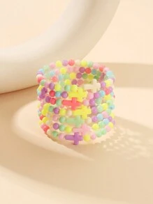 7 件學院風格彩色十字符串珠彈性壓克力手鍊套裝 - 畢業季禮物 - 彩色 - 查看 6