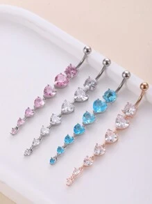 1pc Vibrant Rhinestone Heart Shaped Navel Ring In Various Sizes Valentines