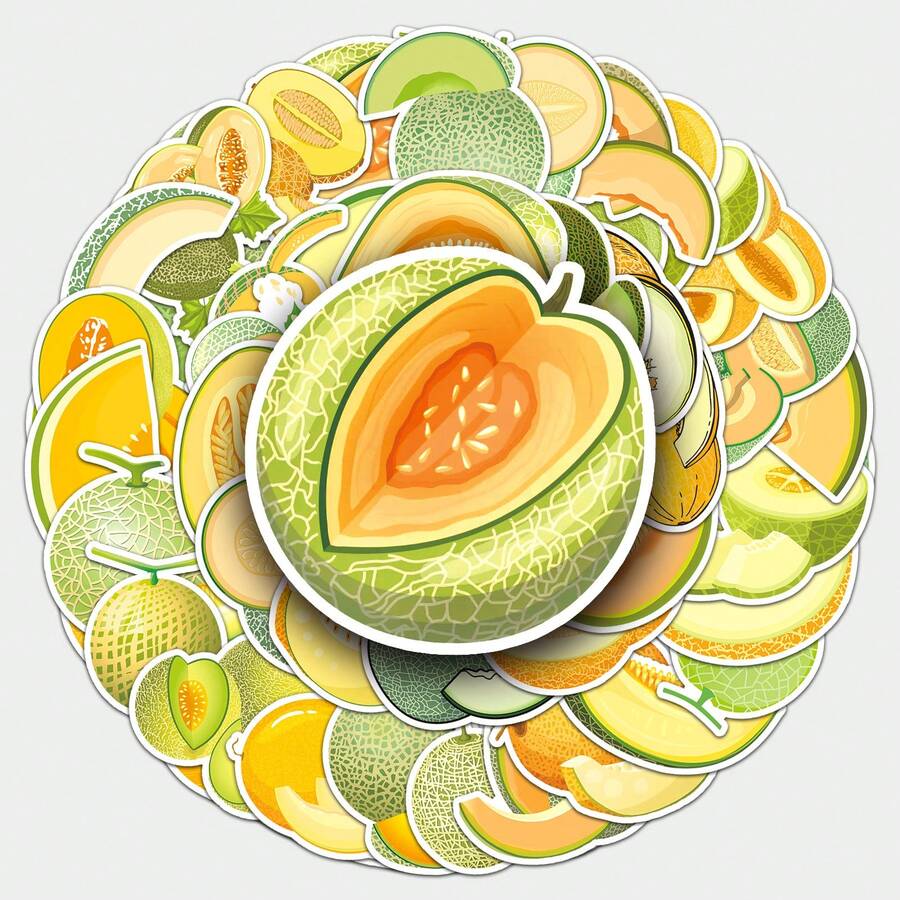 51入組哈密瓜圖案卡通動漫guka貼紙,適用於學生可愛時尚塗鴉防水貼紙,適用於筆記型電腦水瓶滑板車手機 - 黃色 - 查看 1