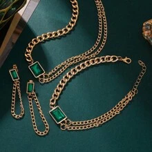 4 Teile/satz Damen Licht Luxus Doppelschicht Halskette Armband Ohrringe Set