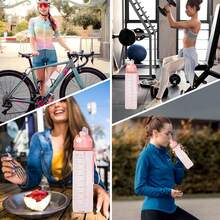 1l運動水瓶,帶吸管和時間提醒器,防漏,不含bpa塑料飲水瓶,適用於跑步、健身、騎行、辦公室和學校 - 淺粉色 - 查看 5