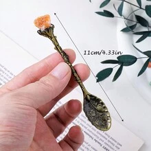 1 件不对称天然水晶宝石勺、复古雕刻搅拌勺、甜点勺、水晶工艺装饰 - 彩色 - 查看 2