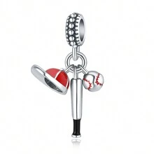 1 件學院風格運動系列 925 純銀排球棒球啞鈴吊飾珠適合 Diy 首飾配件手鍊手鍊首飾女士男士生日禮物 - 酒紅色 - 查看 1