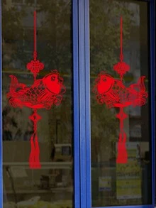 1pc Fishtail Shaped Glass Ornament For Chinese Lunar New Year Decoration, Wall Sticker - Red - View 3