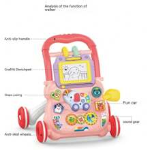 可愛卡通學習助步車,多功能早教學習助步車,兒童成長紀念品 - 粉色 - 查看 3